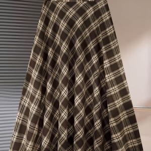 TEMU 여성용 우아한 A라인 맥시 스커트, 레드 & 체크 패턴 - 루즈핏, 지퍼 클로저, 플레어 밑단, 올 시즌 캐주얼부터 포멀 웨어까지, 다용도 | 플레어 밑단 스커트 | 원단, 귀여운 스커트, 캐주얼 복장