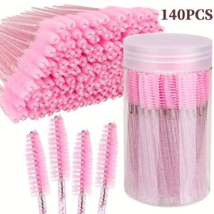TEMU 140개 일회용 마스카라 브러쉬 + 재사용 가능한 용기 1개 - 핑크 & 블랙 나일론 브러쉬, 슬림 핸들 속눈썹 & 눈썹 스풀리, 래쉬 익스텐션, 속눈썹 연장 도구, 마스카라 브러쉬 교체, 세련된 디자인, 튼튼한 구조