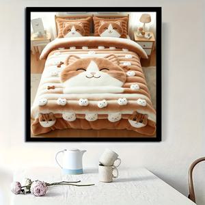 TEMU 1 세트 페인팅 키트 - 귀여운 고양이 침대 패턴 디자인, 풀 라운드 드릴 및 도구 포함, 성인 및 초보자에게 적합, 초보자 미술 공예 홈 벽 장식 방 장식 사무실에 이상적|보석십자수