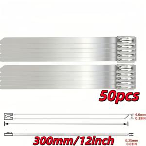 TEMU 50개입 고강도 스테인리스 스틸 자동 잠금 타이 | 절단 및 스크래치 방지, 접이식, 기계, 차량, 파이프라인, 지붕, 농장, 케이블 및 야외 결속에 적합