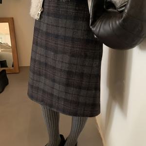 TEMU 한국식 하이웨이스트 A라인 스커트 - 빈티지 체크 패턴 숏/세미숏 길이 백지퍼, 루즈핏 우산 밑단 가을/겨울용, 한국 컬렉션 (세탁기 사용 가능) - 캐주얼 & 오피스웨어에 적합한 스커트
