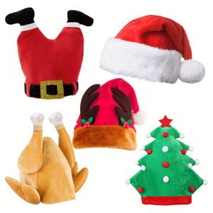 TEMU 성인용 크리스마스 모자 세트 - 산타, 칠면조, 푸딩 & 트리 모자, 크리스마스 코스튬, 오피스 의상, 손세탁 또는 드라이클리닝 가능한 축제 의상