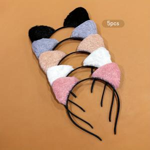 TEMU 5개 귀여운 고양이 귀 머리띠 - 부드러운 플러시 헤어 액세서리, 핑크, 브라운 색상, 여아, 파티, 할로윈, 크리스마스, 일상복에 완벽, 장난기 넘치는 디자인, 고양이 테마 액세서리, 발렌타인데이 선물