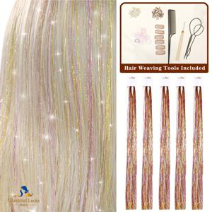 TEMU 48인치 형광 글리터 포일 헤어 익스텐션 5개 세트, 약 1000가닥 - 7가지 액세서리 - 컬러풀 파티 반짝이 헤어 액세서리 - 레이저 무지개빛 반짝이 헤어 스트릭스 - 멀티컬러 합성 크로셰 헤어 익스텐션. 파티/크리스마스/쇼핑/데일리/캐주얼/무대/야외용