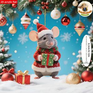 TEMU 2D 평면, 1개 귀여운 마우스 장식품 (산타모자 착용 및 선물 들고 있음), 실내/야외 나무, 창문, 파티용 - 전원 불필요, 쉬운 걸이 장식 - 동물 애호가를 위한 완벽한 크리스마스 선물, 축제 홈 액센트, 휴일 동물 디자인, 고품질 축제 장식, 2D 평면, 실내외 장식,파티 장식,기발한 장식,내구성 있는 소재