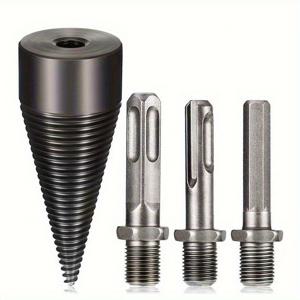 TEMU 4개입 고강도 고탄소강 나무 갈라기 드릴 비트 - 원형/육각/삼각 생크, 교체 가능한 핸들, 임파كت 내성 디자인 (화목 갈라기용)