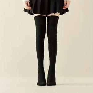 TEMU 여성용 두꺼운 따뜻한 OTK 삭스 1켤레 - 두꺼운 기모 안감이 있는 튼튼한 겨울용 보온 양말, 슬림핏 높은 종아리 디자인