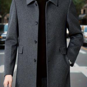 TEMU 남성용 미드 길이 트렌치 코트, 겨울용 두꺼운 트위드 , 가벼운 비즈니스 남성 재킷