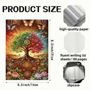 TEMU 생명 나무의 생생한 디자인으로 완성된 아름다운 A5 다이어리: 창의적인 커버가 있는 영혼 나무 원형 노트북, 내구성이 좋고 넘기기 쉬우며, 일상적인 메모, 사무용품에서 편리하게 분리 가능