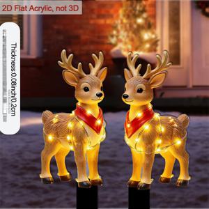 TEMU 2D 플랫 - 【2D 플랫】 2D 평면 아크릴 정원 기념판 (점대 받침 포함) | 빨간색 스카프를 입은 크리스마스 산토끼 쌍둥이, 정원 화분 장식 강화, 장식 및 특별한 선물, 크리스마스 장식, 2025년 크리스마스 카운트다운 캘린더