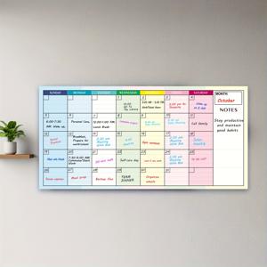 TEMU 1개월 드라이 이레이스 캘린더 | 25.6×12.6인치 소형 무일자 화이트보드 월간 플래너 | 일요일 시작 재사용 가능 벽걸이 스케줄 보드 | 컬러풀 대형 그리드 필기 영역 + 메모 칼럼 | 드라이 이레이스 마커 2개 & 양면 접착제 포함 | 가정, 사무실, 교실 및 팀 작업 계획에 적합