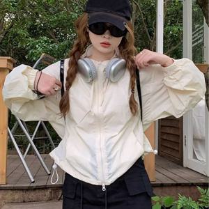 TEMU 여성용 루즈핏 후드 집업 점퍼 여름 야상 얇은 긴팔 스트링 점퍼 코트 데일리 나들이 오버핏 심플 집업 후드 캐주얼 재킷