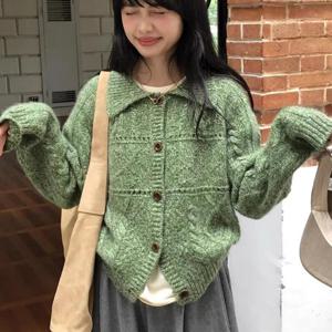 TEMU 가디건 여성용 가을 신상 라펠 스웨터 코트 부드러운 왁스 헴프 패턴 탑