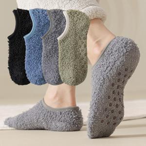 TEMU 4족/여성코랄미끄럼방지덧신/남성덧신/겨울철발따뜻한기모두께홈수면양말/히든양말/짧은양말