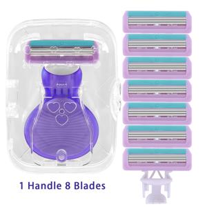TEMU 여성용 면도기 1개 핸들 & 8개 블레이드 리필 포함 - 핑크색 수동 비키니 면도기, 여행용, 안전한 블레이드 가드, 휴대용 홈/헬스장/여행용 - 비키니, 겨드랑이, 다리 제모용 여성 바디 쉐이버 - 여성을 위한 이상적인 선물, 컴팩트 쉐이버, 부드러운 면도, 그루밍 도구, 뷰티 필수품