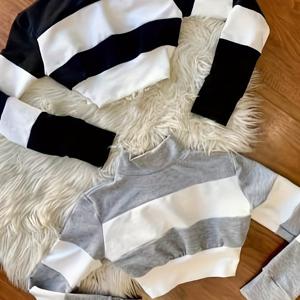 TEMU 2피스 세트 컬러 블록 스플라이스드 숏 롱 슬리브 티셔츠 여성 크롭탑 하이넥 우아한 캐주얼 다용도 신상 봄 가을 여성 의류 출근용 내의 웨어|크롭티