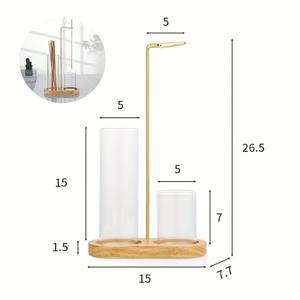 TEMU 8자 솔리드 우드 받침 향로 (메탈 클립 포함), 뒤집어쓰는 향로, 유리 향통, 고무나무 재질로 제작되었으며, 창의적이고 미니멀한 디자인을 특징으로 합니다.