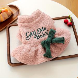 TEMU 가을, 겨울용 애완동물 옷, 양털 재질의 따뜻한 드레스, 편안하고 포근하며, 행복한 작은 강아지에게 완벽합니다.|강아지옷