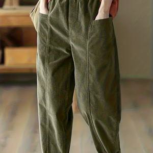TEMU 여성용 코듀로이 하렘 팬츠 - 신축성 있는 허리밴드, 와이드 레그 코듀로이 바지, 봄 여름 가을에 적합, 캐주얼 우아한 긴 바지, 벨트리스 디자인, 손세탁 가능한 루즈핏