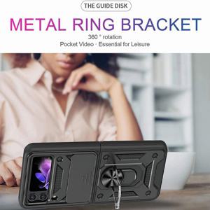 TEMU 폰 케이스: Z Flip 4 5G 2022용 헤비듀티 케이스, 갤럭시 플립 4 아머 케이스 커버 보호 홀더 스탠드 내구성 충격 방지 범퍼 고무 디펜더 남성 아웃도어 선물, 금속 케이스 아님 (블랙)