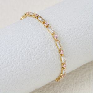 TEMU 인레이드 핑크 스퀘어 셰이프 지르코니아 테니스 브레이슬릿 스타일 핸드 주얼리