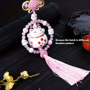 TEMU 세라믹 행운의 고양이 자동차 인테리어 장식 펜던트 매달려 장식 자동차 백미러 자동차 장식