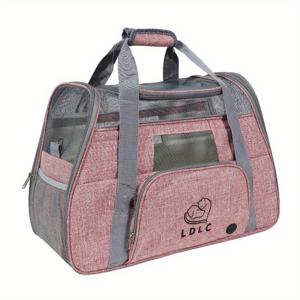 TEMU 두 마리의 고양이 또는 작은 개를 위한 초대형 애완동물 캐리어 - 다기능, 넉넉한 핑크 & 그레이 가방, 메쉬 포켓, 지퍼 클로저 및 편안한 손잡이 | 튼튼한 폴리에스테르 소재, 똥 봉투 디스펜서 포함, 개 캐리어 가방