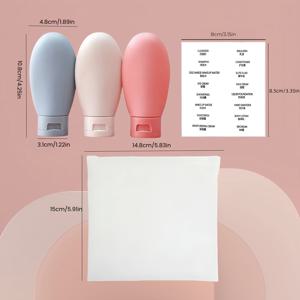 TEMU 모란디 컬러의 여행용 병 3개 세트, 리필 가능 화장품 용기 (세면 용품용), 샴푸 및 샤워 젤용 빈 튜브 포함, 각 용량 60ml, 간편한 짜기 디자인.