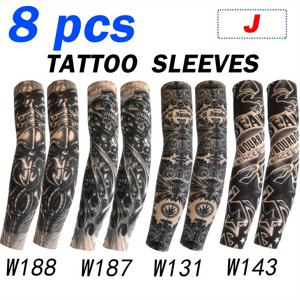 TEMU 남녀공용 타투 슬리브 8개 세트, 여름 자전거 타기, 운전 및 자외선 차단용 무봉제 암 슬리브