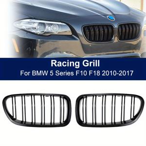 TEMU Car Front Kidney 그릴 글로스 블랙 for bmw 5 시리즈 F10 F11 F18 520d 530d 2010-2017 듀얼 슬랫 그릴