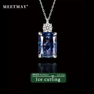TEMU 7캐럿 다크 탄자나이트 블루 스퀘어, 8*10 향수병 목걸이 925 실버 아이스 컷 펜던트