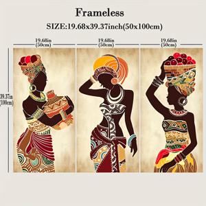 TEMU 3pcs 골든 아프리카 캔버스 아트 프린트 - 세밀한 비즈워크 및 보석, 프레임리스, 실내/실외 사용, 거실, 침실, 또는 홈 액센트에 이상적, 문화적 홈 데코 | 밝은 벽화 | 세밀한 작품, 아프리카 벽화