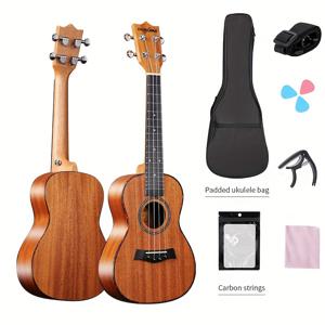 TEMU 23/26인치 우쿨렐레 전체 마호가니/스프루스-마호가니 우쿨렐레 소프라노 우쿨렐레 기타 음악 선물 악기 4현 하와이안 기타 가방, 피크, 카포, 스트랩, 줄, 닦는 천 포함