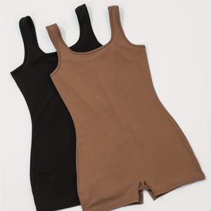 TEMU 2pcs 여성용 민소매 스퀘어 넥 점프수트 - 블랙과 브라운, 캐주얼 폴리에스테르, 올 시즌 착용, 민소매 점프수트| 캐주얼 스타일| 건설, 여성용 점프수트