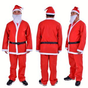 TEMU 크리스마스 장식 빨간색 산타 클로스 코스튬 5개 1세트 (성인 사이즈 무료), 부직포 펠트 산타 의상, 재킷 바지 모자 수염 벨트 일회용 남성 산타 슈트 (크리스마스 파티, 휴일, 산타 런닝 이벤트용)