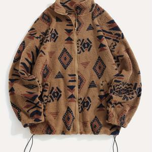 TEMU 아즈텍 패턴 퍼지 재킷, 겨울 및 가을용 캐주얼 집업 아웃웨어, 여성 의류
