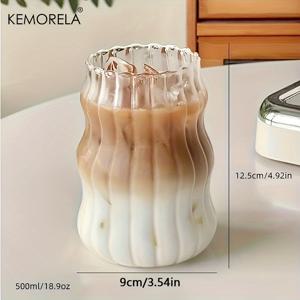 TEMU KEMORELA 17OZ 독특한 모양의 음료 유리잔, 물결 모양의 투명 물컵, 아이스 커피 머그, 귀여운 음료 용기, 가정 및 주방용 시즌 음료 용품, 500ML