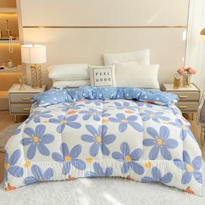 TEMU 사계절용 플로랄 프린트 이불 - 부드럽고 따뜻하며 저자극성 폴리에스터 퀼트, 침실 및 기숙사용