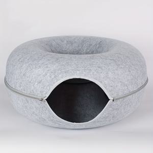 TEMU 끈으로 여닫는 직물 고양이 터널 - 단색, 올해의 온기, 둥근 세탁 가능한 애완 동물 침대, 놀이와 휴식용 반폐쇄형 고양이 콘도