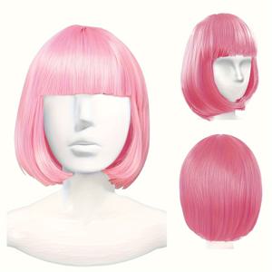 TEMU 컬러풀 숏 보브 헤어 가발 | 여성 여학생 코스프레 의상 파티 브라이덜 샤워 나이트 클럽용 네온 파티 가발 | 고온 섬유, 헤어, QUEENTAS 브랜드