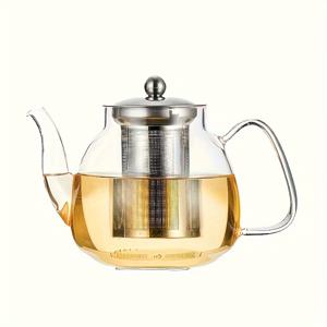 TEMU 1pc 투명 유리 찻주전자, 1000ml/33.8oz, 스테인레스 스틸 필터 포함, 두꺼운 내열 유리 찻주전자, 쿵후 찻주전자, 불로 가열 가능, 홈 오피스 레스토랑, 차 도자기 액세서리