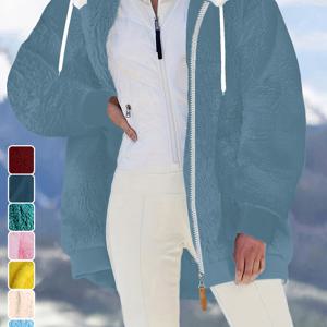 TEMU 플러스 사이즈, 핫 뉴 가을 겨울 루즈 플러시 지퍼 후드 자켓 여성용