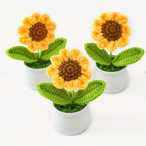 TEMU 1/3개 손으로 짠 화분 - 실물 같은 인조 패브릭 꽃, 흰색 화병 포함, 발렌타인데이, 어버이날, 부활절, 추수감사절 홈 데코레이션용 테이블 장식