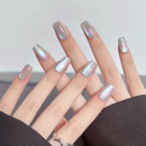 TEMU 핸드메이드 짧은 빛 착용 가능한 네일 스티커 오로라 캣 아이 착용 가능한 네일 스티커