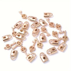 TEMU 50개 iYOE 하트 키 & 잠금 참 - 메탈릭 골드톤 마감 아크릴 CCB 비즈, DIY 주얼리 만들기용 인터로킹 하트 & 키 디자인 커플 팔찌 목걸이 우정 액세서리