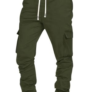 TEMU 남성용 가을/겨울 카고 바지, 다중 포켓, 단색, 탄성 허리 밴드, 드로스트링, 하렘 스타일, 편안함, 스타일리시, 캐주얼 조거 팬츠 (스포츠용)
