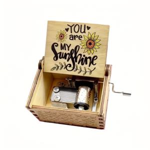 TEMU 1개 수동식 빈티지 목재 뮤직박스 - 레이저 조각 멜로디, 무료 작동, 나무 회전 손잡이, 생일/크리스마스/기념일/결혼 선물용, 책상, 사무실용 - 레트로 뮤직박스