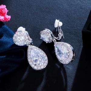TEMU 결혼식 및 파티용 패셔너블 클립형 귀걸이, 물방울 모양의 합성 지르코니아 디자인, 피어싱 불필요.|피어싱