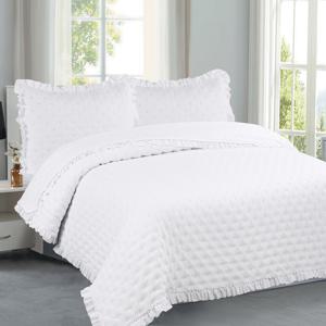 TEMU 레이스 엣지의 플레인 초음파 퀼트, 단색 엠보싱 담요, 가정용 단색 레이스 퀼트, 레이스 단색 침구.