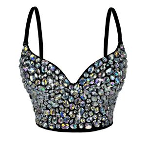 TEMU 밝은 AB 컬러 여성용 캐미솔, 딥 V 섹시 스트랩리스, 여성용 스테이지 공연 탱크 탑, 부드러운 패딩이 있는 여성 란제리.